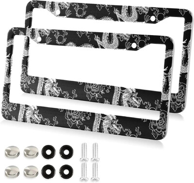 Cool Dragon japāņu stila numura zīmju rāmji 2 gab. Automašīnas numura zīmju turētājs ar skrūvējamo vāciņu komplekta dekorāciju ASV transportlīdzekļiem