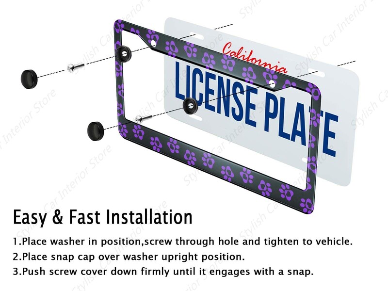 Ljubičasti otisci šapa sa srcima Okvir registarske pločice za automobilske ukrasne dodatke Nehrđajuća registarska pločica s vijcima
