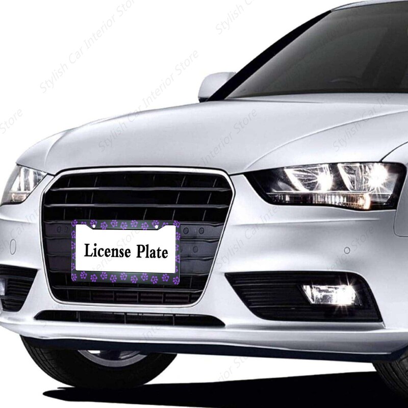 Ljubičasti otisci šapa sa srcima Okvir registarske pločice za automobilske ukrasne dodatke Nehrđajuća registarska pločica s vijcima