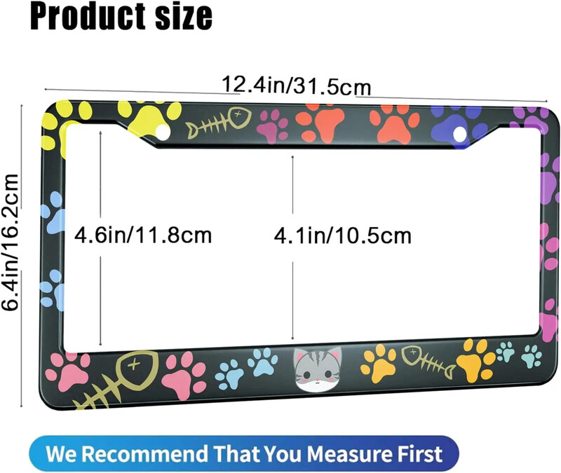 Πλαίσιο πινακίδας κυκλοφορίας με πολύχρωμο μοτίβο γάτας ποδιού Πλαίσιο πινακίδας κυκλοφορίας 2 πακέτο με 2 τρύπες πλαίσιο ετικέτας αυτοκινήτου για γυναίκες άνδρες Οχήματα ΗΠΑ