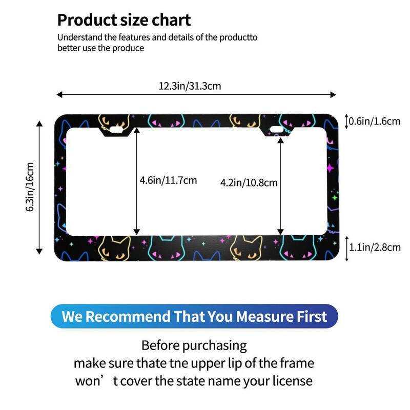 Okviri registarskih pločica šarenih neonskih mačjih glava Lijepa zaštita poklopca registarskih pločica automobila 2 KOMADA Okvir za brojeve protiv krađe