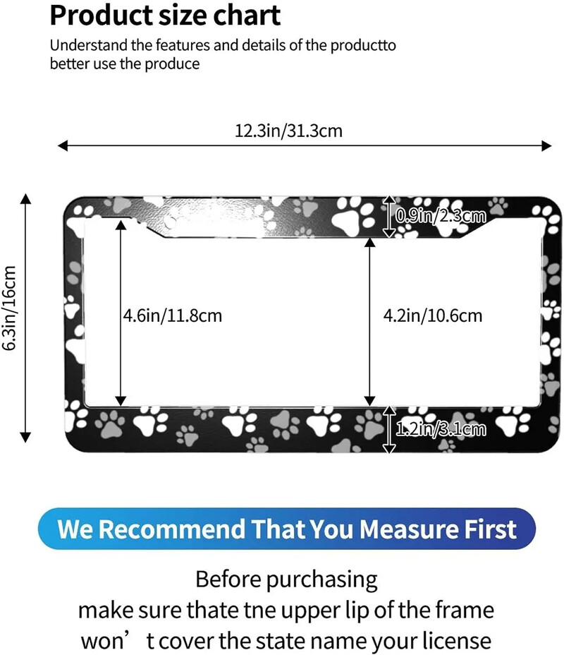 Slatki, smiješni okvir za registarske pločice s psećom šapom, 2 pakiranja, držač za registarske pločice s 2 rupe, okvir za oznake automobila za žene, muškarce, američka vozila