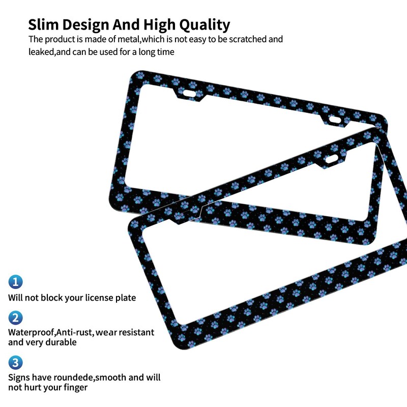 Zvaigžņotās ķepas numura zīmju rāmji, pielāgoti ziedu suņi, dzīvnieki, 2 iepakojumi, dekoratīvs automašīnas numura zīmju turētājs 6,3 x 12,3 collas
