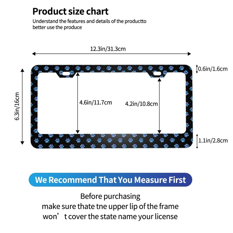 Zvaigžņotās ķepas numura zīmju rāmji, pielāgoti ziedu suņi, dzīvnieki, 2 iepakojumi, dekoratīvs automašīnas numura zīmju turētājs 6,3 x 12,3 collas
