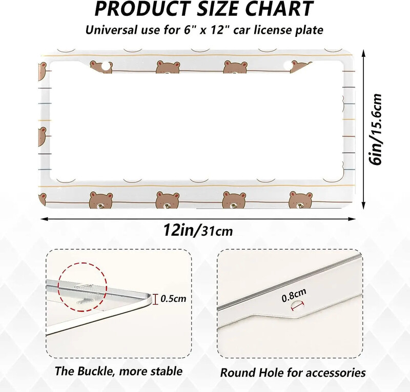Crtani okvir za registarske pločice s uzorkom medvjeda 2 paketa, držač za registarske pločice s 2 rupe, okvir za oznake automobila za žene, muškarce, američka vozila