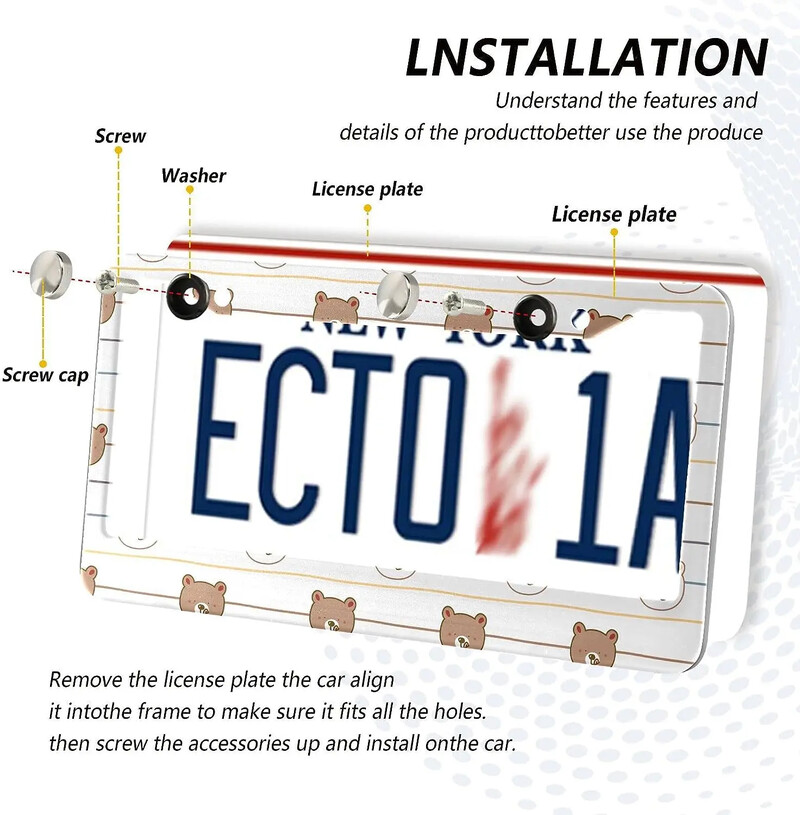 Crtani okvir za registarske pločice s uzorkom medvjeda 2 paketa, držač za registarske pločice s 2 rupe, okvir za oznake automobila za žene, muškarce, američka vozila