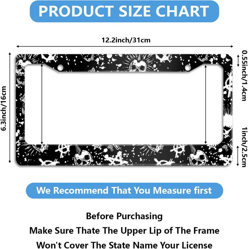 Skull Mythic Symbol Pattern Πλαίσιο πινακίδας κυκλοφορίας 2 Pack Θήκη πινακίδας κυκλοφορίας με 2 οπές Πλαίσιο ετικέτας αυτοκινήτου για γυναίκες άνδρες Οχήματα ΗΠΑ