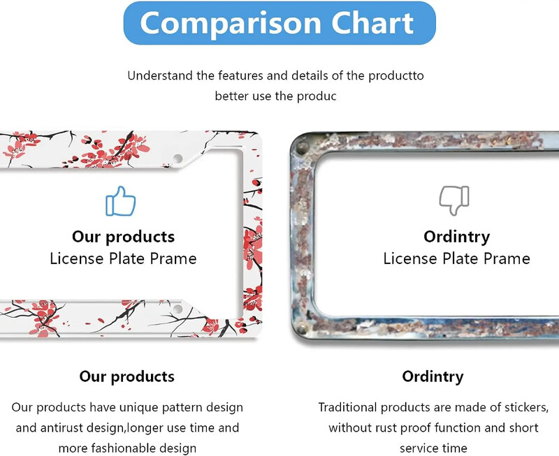 Cherry Blossom Branches automašīnas numura zīmes rāmis 2 pack numura zīmju turētājs ar 4 caurumu automašīnas etiķetes rāmi sievietēm vīriešiem, ASV transportlīdzekļiem