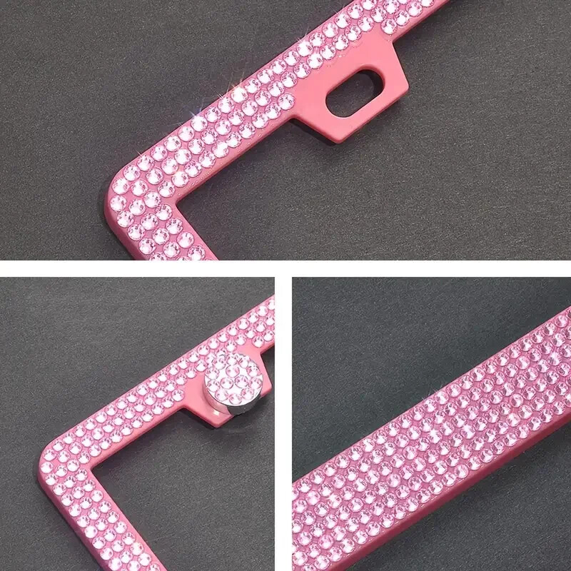 JAUNS 2GAB 31*16cm Bling Crystal numura zīmes rāmis sievietēm Rhinestone automašīnas numura zīmes rāmja vāka turētājs Automašīnas piederumi