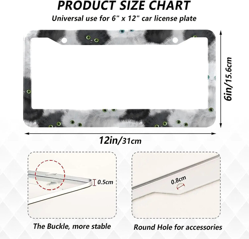 Jauki pūkaina kaķa numura zīmju rāmji 2 gab., 2 caurumi, alumīnija numura zīmes rāmis, automašīnas numura zīmes turētājs ar skrūvējamiem vāciņiem ASV