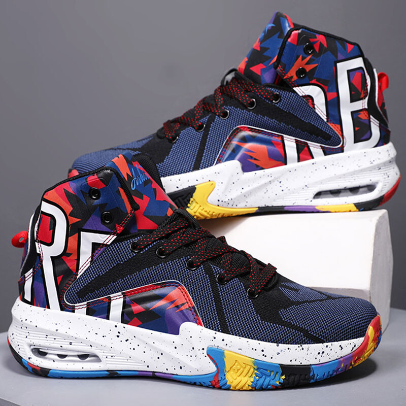 Vīriešu basketbola apavi augstas augšdaļas amortizācijas pretslīdēšanas treniņu apavi āra Jauni elpojoši, biezu zoli sporta apavi vīriešiem