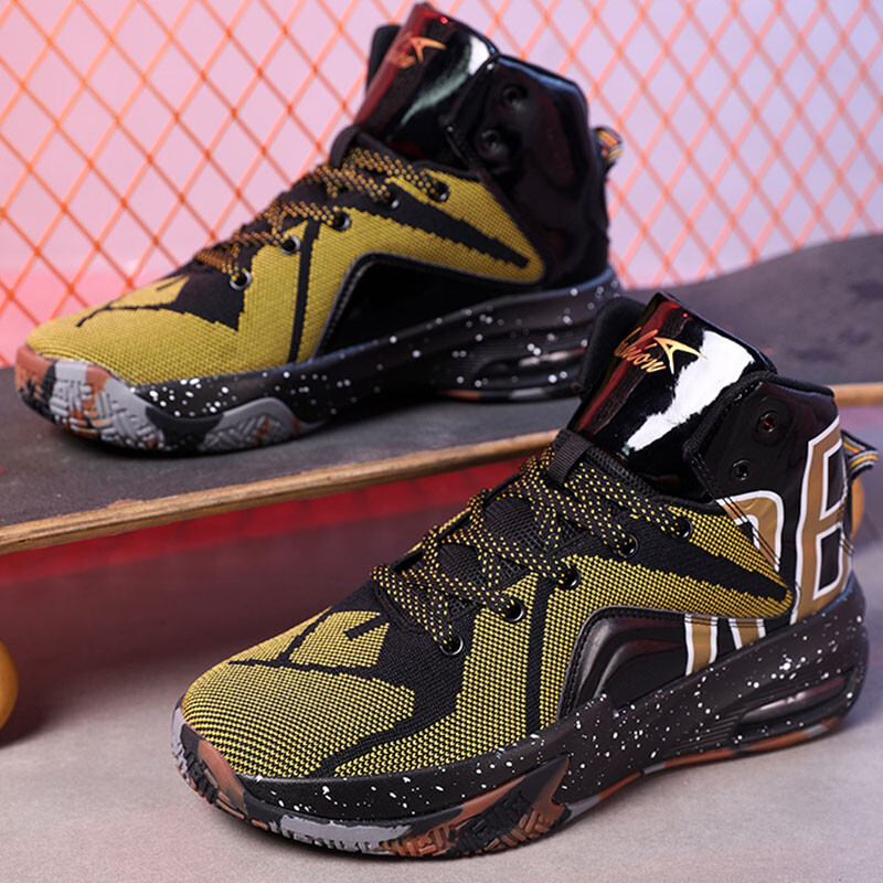 Vīriešu basketbola apavi augstas augšdaļas amortizācijas pretslīdēšanas treniņu apavi āra Jauni elpojoši, biezu zoli sporta apavi vīriešiem