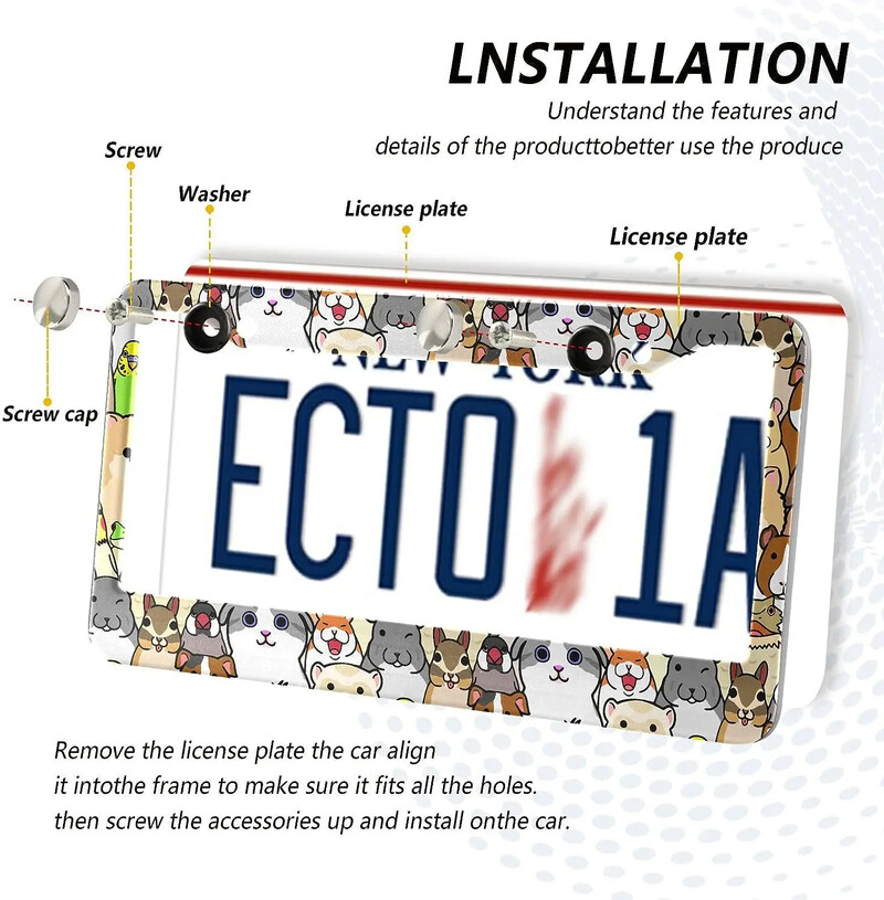 Mielas šuns raštas automobilio valstybinio numerio rėmelis, 2 pakuotės valstybinio numerio laikiklis su 2 skylučių automobilio žymų rėmeliu, skirtas moterims, vyrams, JAV transporto priemonėms