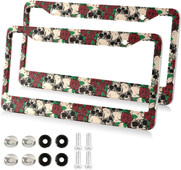Skull Roses Pattern automobilio valstybinio numerio rėmas, 2 pakuotės valstybinio numerio laikiklis su 2 skylučių automobilio žymų rėmeliu, skirtas moterims, vyrams JAV transporto priemonėms