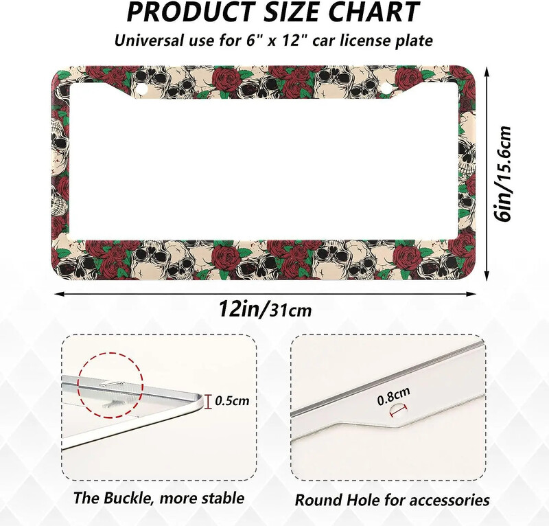 Okvir za registarske pločice s uzorkom lubanje, 2 paketa, okvir za registarske pločice s 2 rupe, okvir za oznake za žene, muškarce, američka vozila