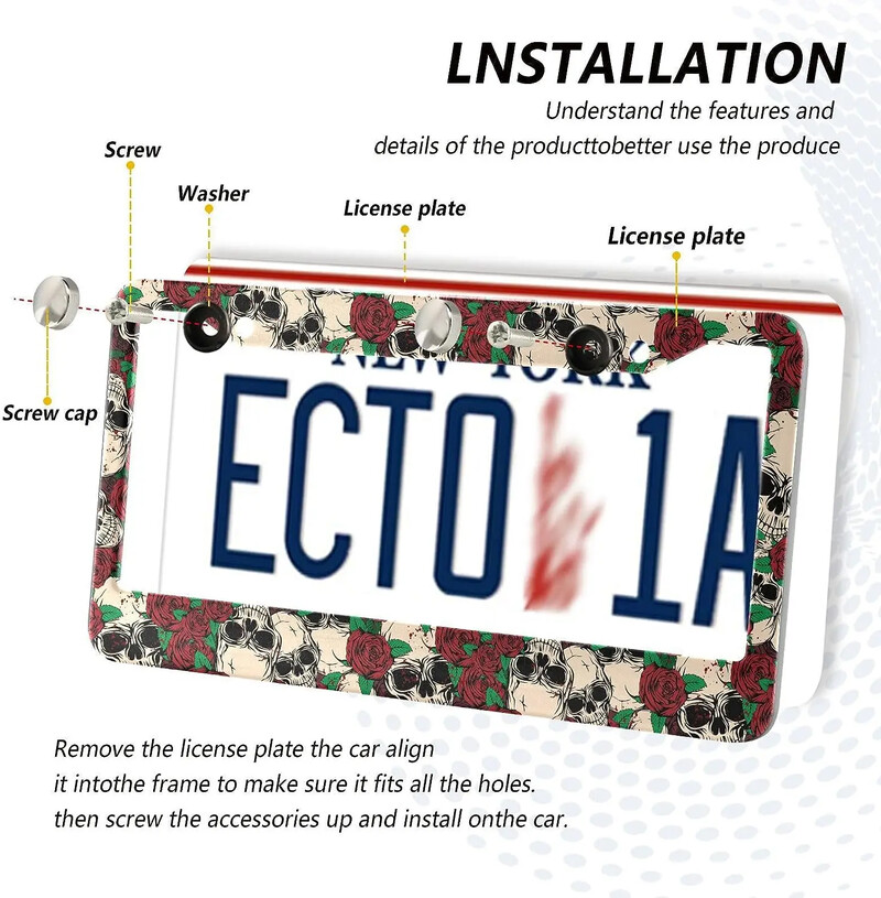 Okvir za registarske pločice s uzorkom lubanje, 2 paketa, okvir za registarske pločice s 2 rupe, okvir za oznake za žene, muškarce, američka vozila