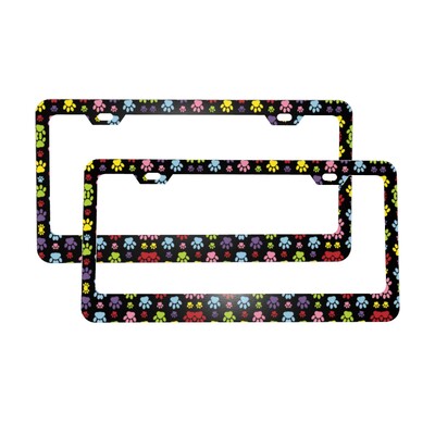 Puppy Pretty Paw Pattern numura zīmes rāmis Suņa ķepas Prints Pet 2 PCS Dekoratīvs automašīnas numura zīmes turētājs 6,3 x 12,3 collas