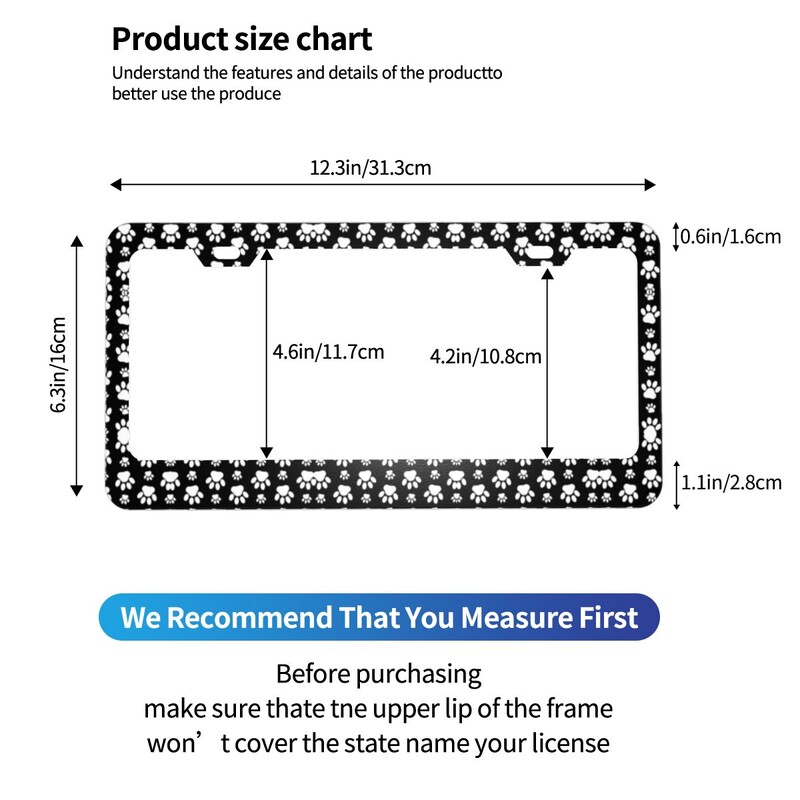 Puppy Pretty Paw Pattern Πλαίσιο πινακίδας κυκλοφορίας Dog Paws Prints Pet 2 ΤΕΜ Διακοσμητική βάση πινακίδας αυτοκινήτου 6,3x12,3 ιντσών