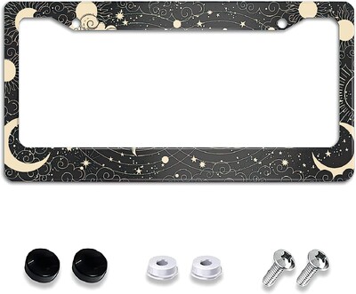 Κουφώματα πινακίδας κυκλοφορίας Moon Sun για Διακοσμητική ετικέτα αυτοκινήτου από αλουμίνιο με 2 τρύπες και βίδες καπάκια Πλαίσιο πινακίδας αυτοκινήτου για ΗΠΑ Καναδάς