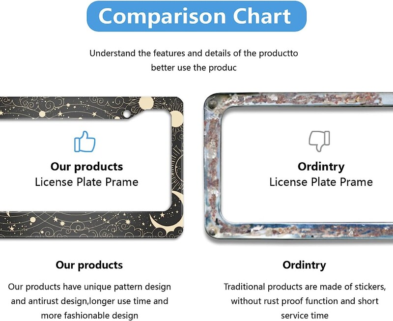 Κουφώματα πινακίδας κυκλοφορίας Moon Sun για Διακοσμητική ετικέτα αυτοκινήτου από αλουμίνιο με 2 τρύπες και βίδες καπάκια Πλαίσιο πινακίδας αυτοκινήτου για ΗΠΑ Καναδάς