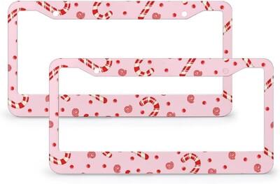 Candy Sweet Pink Christmas 2 Holes Κουφώματα πινακίδας κυκλοφορίας αλουμινίου 2 τμχ Στερεά ανθεκτικά στη σκουριά Merry Xmas Standard Πλαίσιο πινακίδας αυτοκινήτου ΗΠΑ