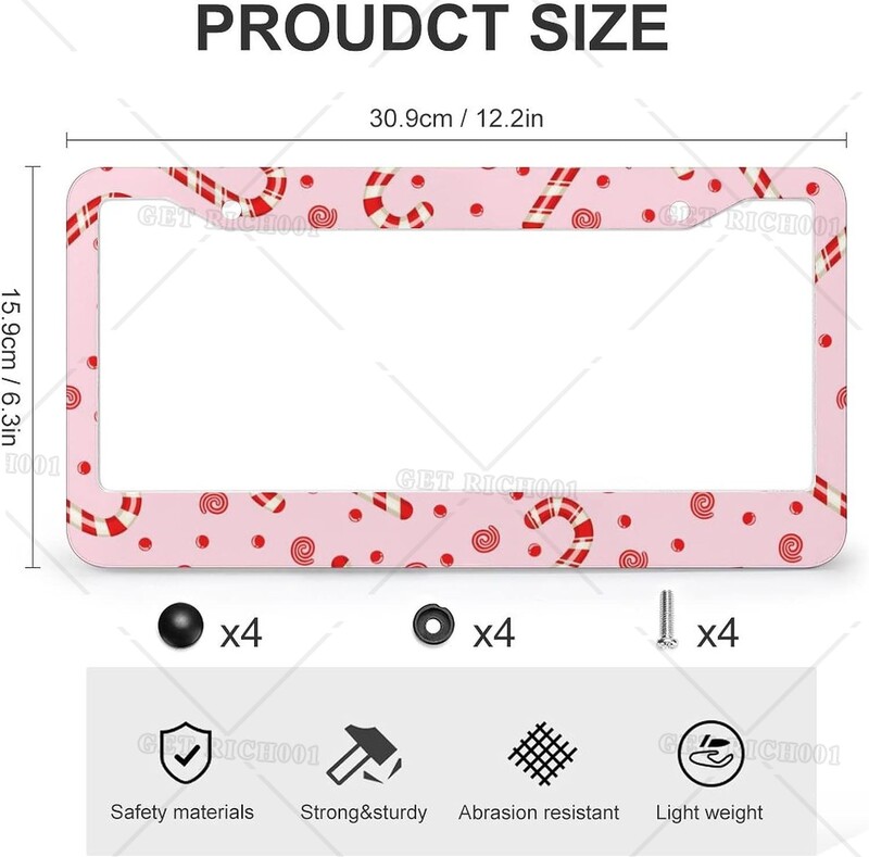 Candy Sweet Pink Christmas 2 Holes Κουφώματα πινακίδας κυκλοφορίας αλουμινίου 2 τμχ Στερεά ανθεκτικά στη σκουριά Merry Xmas Standard Πλαίσιο πινακίδας αυτοκινήτου ΗΠΑ