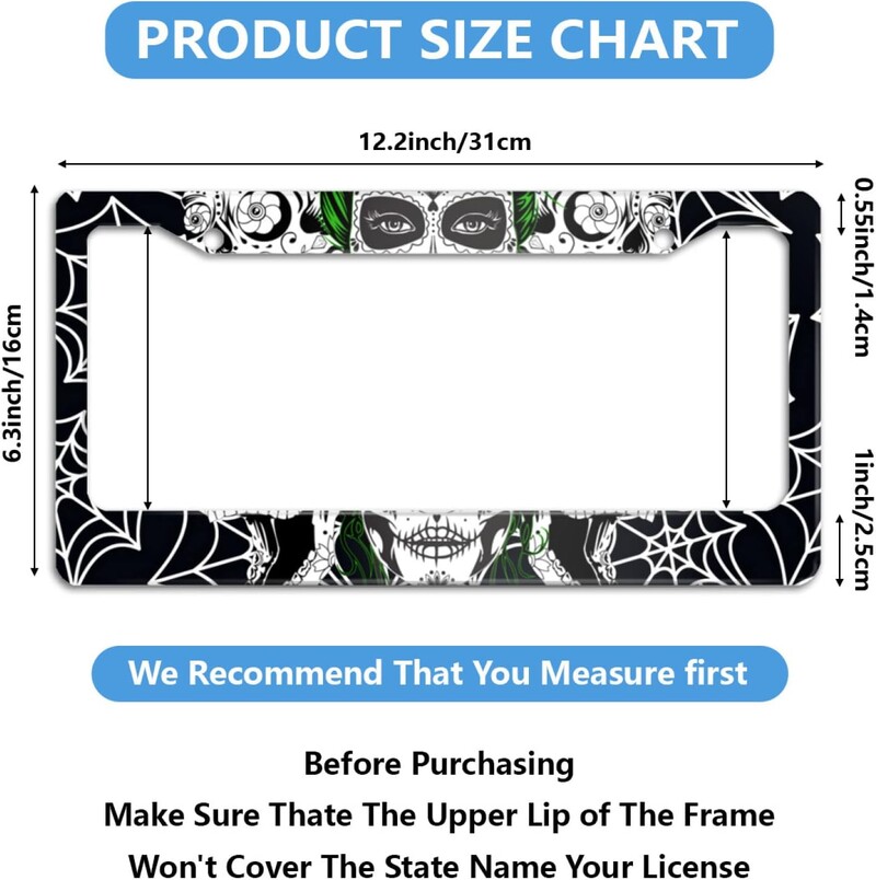 Slatka lubanja Okvir registarske pločice Dodaci za automobil Nehrđajući držač registarske pločice Ukrasni okviri za Noć vještica Okvir automobilske tablice