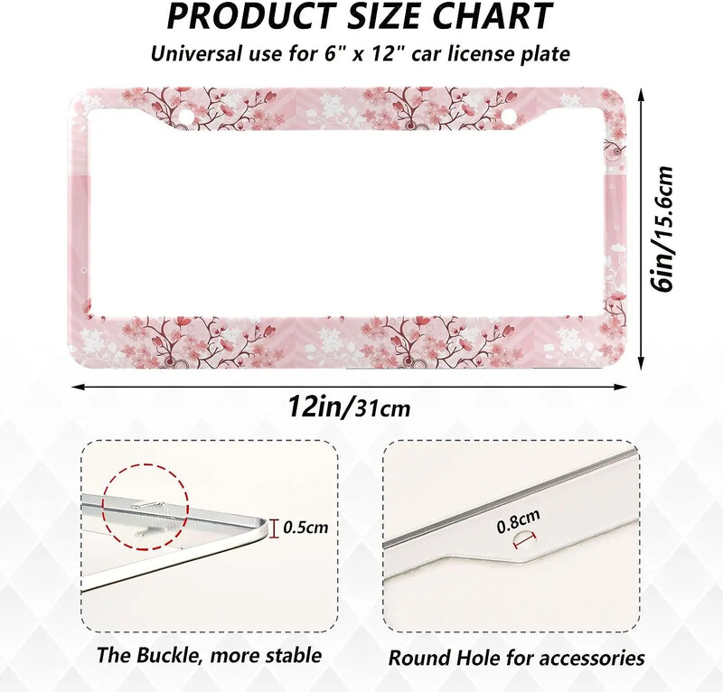 Uzorak trešnjinih cvjetova Okvir za registarsku pločicu automobila Paket od 2 registarske pločice s 2 rupe Okvir za oznaku automobila za žene, muškarce, američka vozila