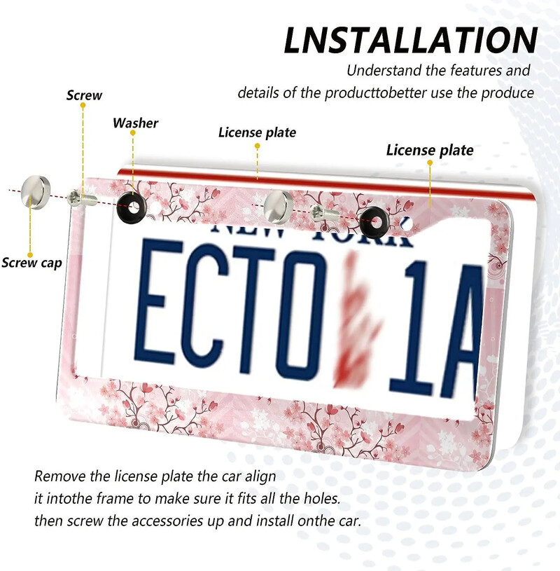Uzorak trešnjinih cvjetova Okvir za registarsku pločicu automobila Paket od 2 registarske pločice s 2 rupe Okvir za oznaku automobila za žene, muškarce, američka vozila