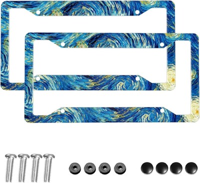 Starry Night Πλαίσια πινακίδας κυκλοφορίας 2 τμχ Πινακίδες Αξεσουάρ Αξεσουάρ Αλουμινένια ετικέτα αυτοκινήτου Τυπική πινακίδα κυκλοφορίας 6Χ12 ίντσες