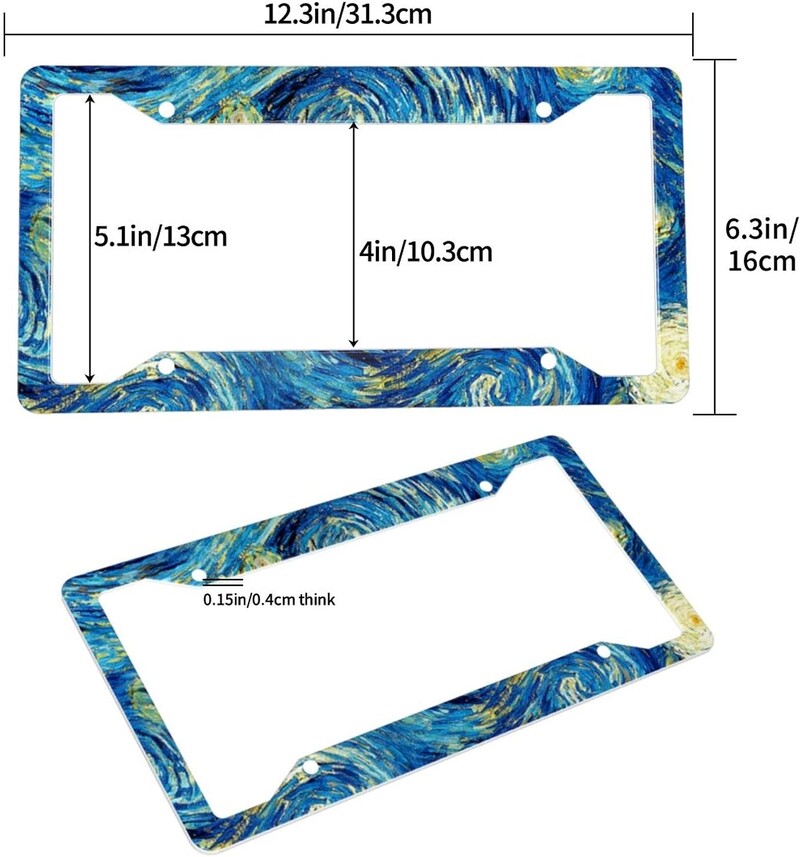Starry Night Πλαίσια πινακίδας κυκλοφορίας 2 τμχ Πινακίδες Αξεσουάρ Αξεσουάρ Αλουμινένια ετικέτα αυτοκινήτου Τυπική πινακίδα κυκλοφορίας 6Χ12 ίντσες