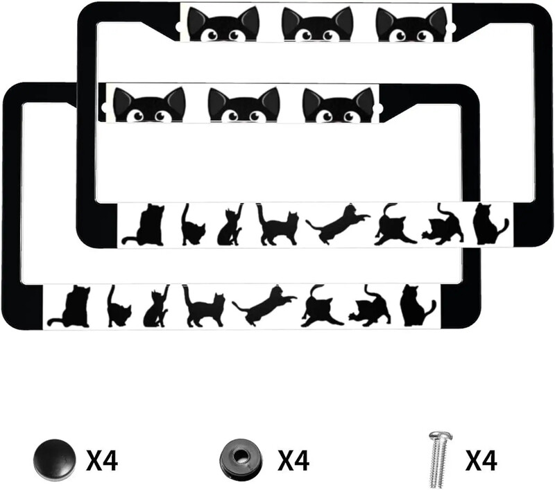 Smieklīgs, jauka kaķa raksta numura zīmes rāmis, 2 iepakojuma numura zīmes turētājs ar 2 caurumiem automašīnas etiķetes rāmi sievietēm vīriešiem, ASV transportlīdzekļiem