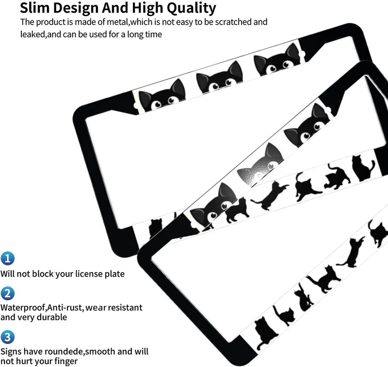 Smieklīgs, jauka kaķa raksta numura zīmes rāmis, 2 iepakojuma numura zīmes turētājs ar 2 caurumiem automašīnas etiķetes rāmi sievietēm vīriešiem, ASV transportlīdzekļiem
