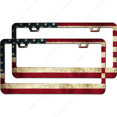 Amerikas karoga patriotiskā numura zīmes rāmis, 2 caurumi, alumīnija numura zīmes turētājs sievietēm vīriešiem, 12 x 6 collu 2 iepakojums