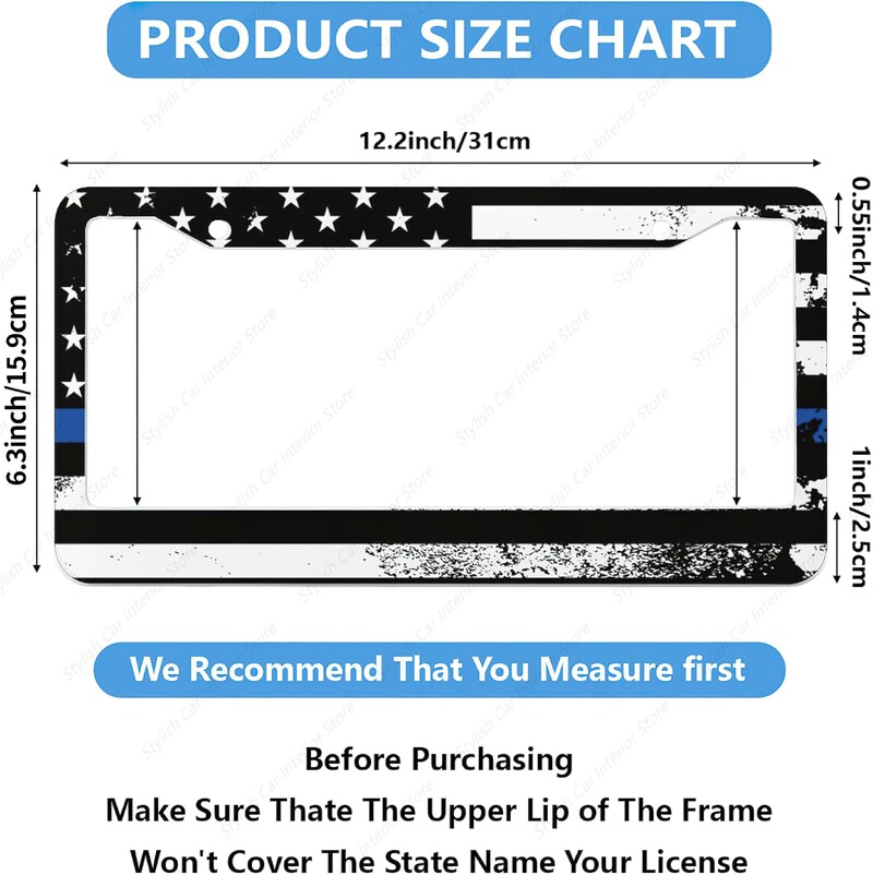 Američka zastava patriotski okvir registarske pločice 2 rupe aluminijski držač registarske pločice za žene muškarce 12 x 6 inča 2 paketa
