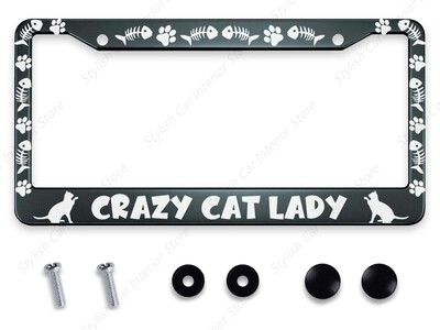 Γάτες Πλαίσιο πινακίδας Γκρι Λευκό Μαύρο Κουφώματα αυτοκινήτου, Κάτοχος πινακίδων Pet Funny Animal Kitten Πινακίδα Αλουμινίου