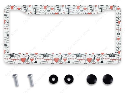 Γάτες Πλαίσιο πινακίδας Γκρι Λευκό Μαύρο Κουφώματα αυτοκινήτου, Κάτοχος πινακίδων Pet Funny Animal Kitten Πινακίδα Αλουμινίου