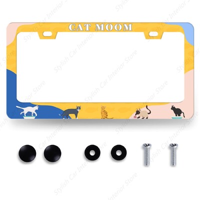 Γάτες Πλαίσιο πινακίδας Γκρι Λευκό Μαύρο Κουφώματα αυτοκινήτου, Κάτοχος πινακίδων Pet Funny Animal Kitten Πινακίδα Αλουμινίου