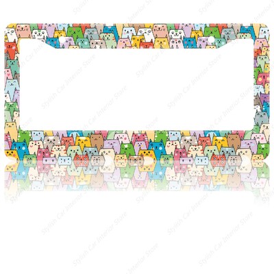 Γάτες Πλαίσιο πινακίδας Γκρι Λευκό Μαύρο Κουφώματα αυτοκινήτου, Κάτοχος πινακίδων Pet Funny Animal Kitten Πινακίδα Αλουμινίου