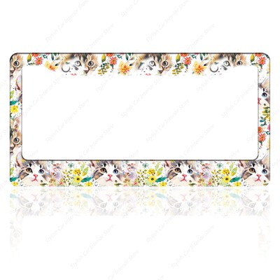 Γάτες Πλαίσιο πινακίδας Γκρι Λευκό Μαύρο Κουφώματα αυτοκινήτου, Κάτοχος πινακίδων Pet Funny Animal Kitten Πινακίδα Αλουμινίου