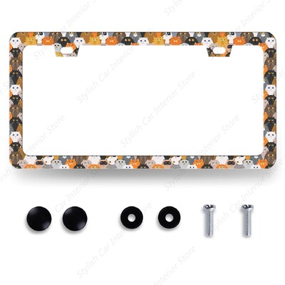 Γάτες Πλαίσιο πινακίδας Γκρι Λευκό Μαύρο Κουφώματα αυτοκινήτου, Κάτοχος πινακίδων Pet Funny Animal Kitten Πινακίδα Αλουμινίου