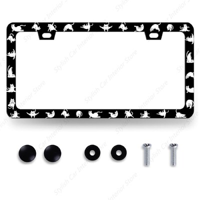 Γάτες Πλαίσιο πινακίδας Γκρι Λευκό Μαύρο Κουφώματα αυτοκινήτου, Κάτοχος πινακίδων Pet Funny Animal Kitten Πινακίδα Αλουμινίου