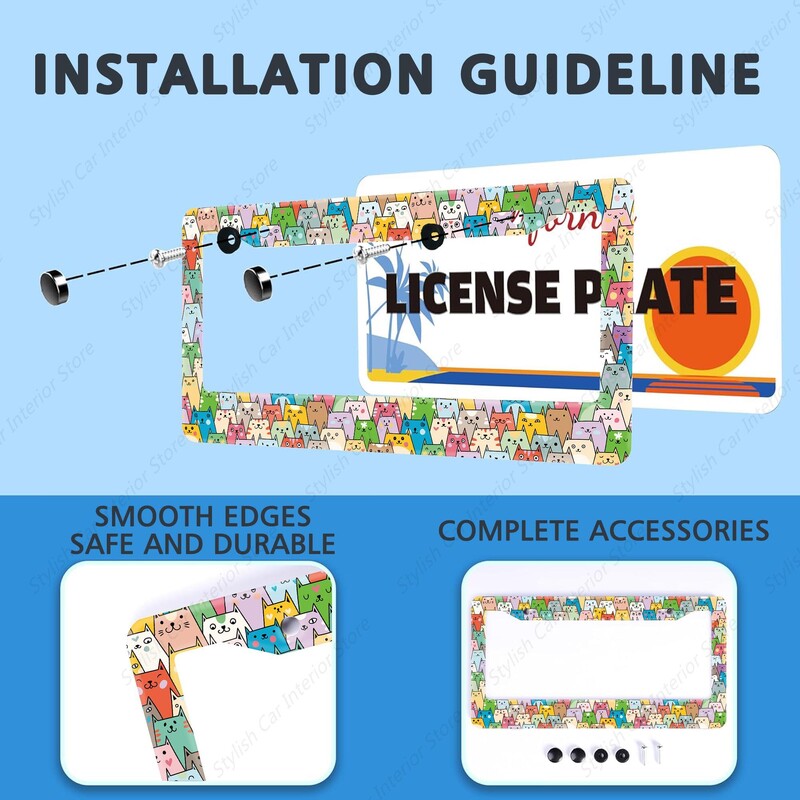 Γάτες Πλαίσιο πινακίδας Γκρι Λευκό Μαύρο Κουφώματα αυτοκινήτου, Κάτοχος πινακίδων Pet Funny Animal Kitten Πινακίδα Αλουμινίου