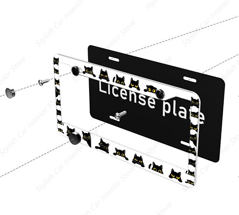 Kaķa numura zīmes rāmis Mājdzīvnieks kaķis dzīvnieks jauks numura zīmes turētājs Alumīnija Metāla Auto piederumi Personalizēti Piemērots ASV Kanādai