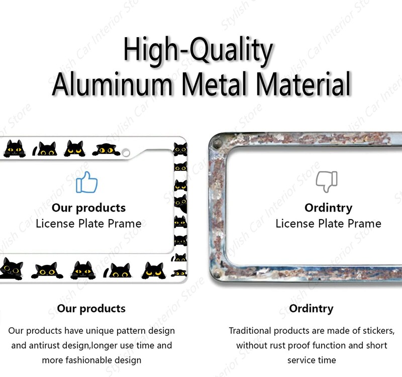 Kaķa numura zīmes rāmis Mājdzīvnieks kaķis dzīvnieks jauks numura zīmes turētājs Alumīnija Metāla Auto piederumi Personalizēti Piemērots ASV Kanādai