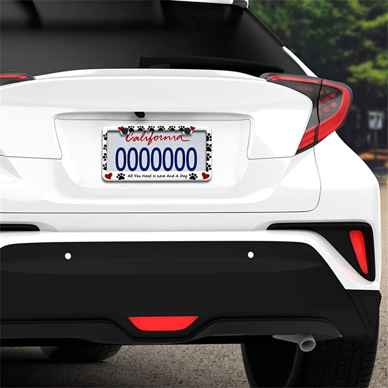 XCLPF ispis standardnog američkog okvira registarske pločice od aluminijske legure Pseća šapa s registarskom pločicom u obliku srca