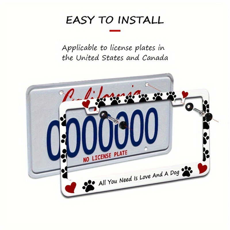 XCLPF ispis standardnog američkog okvira registarske pločice od aluminijske legure Pseća šapa s registarskom pločicom u obliku srca