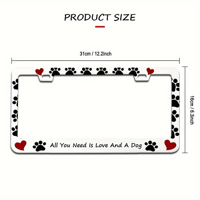 XCLPF ispis standardnog američkog okvira registarske pločice od aluminijske legure Pseća šapa s registarskom pločicom u obliku srca