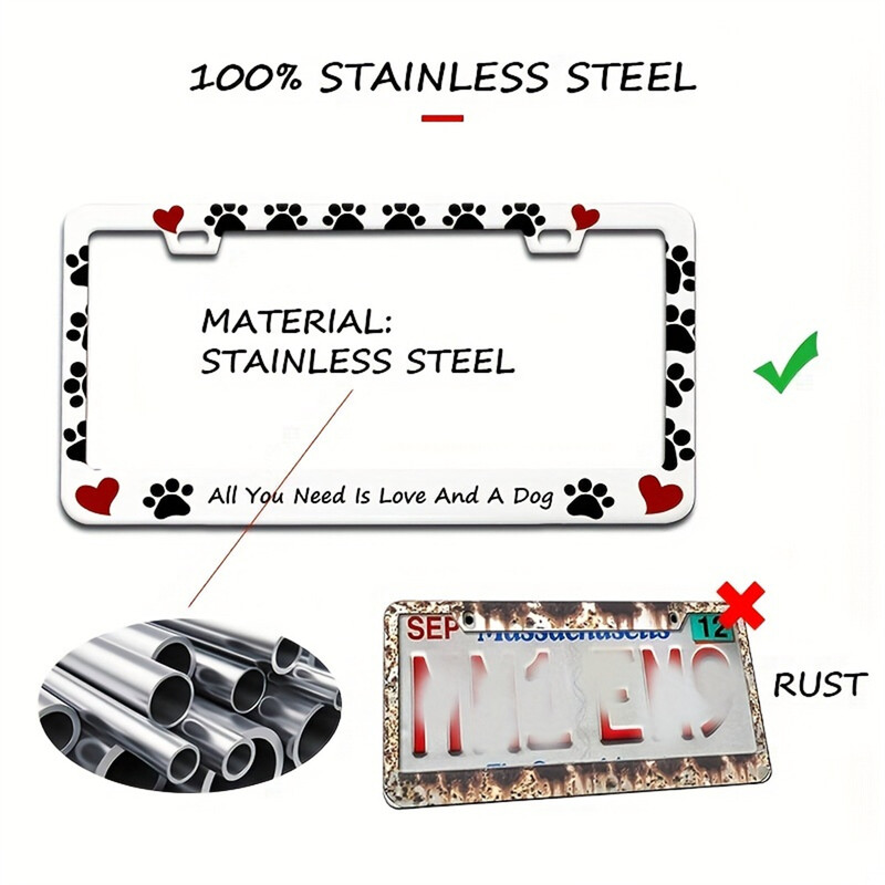 XCLPF ispis standardnog američkog okvira registarske pločice od aluminijske legure Pseća šapa s registarskom pločicom u obliku srca