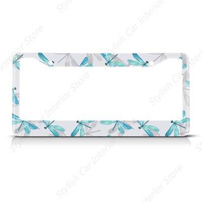 Blue Dragonfly Πλαίσιο πινακίδας Ακουαρέλα Ζώο Κουφώματα Αυτοκινήτων, Πινακίδες Πινακίδας Κάτοχος Έργα τέχνης Όμορφη Πινακίδα Αλουμινίου